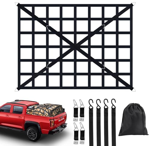CangZofan Gepäcknetz für Pickup LKW Ladefläche Verstellbar Schwerlast Anhängernetz Reißfest Heckklappe Frachtnetz Verstellbar für Pickup LKW Anhänger inkl 4 Festen Gurten - 167cm x 127cm