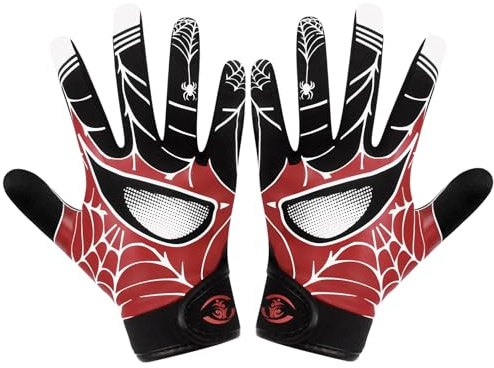 WATSAVPUP Youth Football Gloves Kids Silicone Grip Sports Receiver Gloves with Super Stick Ability for Enhanced Game Experience Training for Beginners (Spider Eye, 6-6.5 inch)