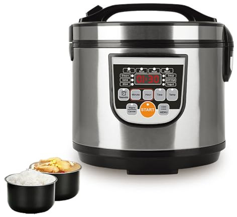 Cuiseur de riz 5L,Grande Capacité Inox pour 2-10 Personnes,Multicuiseur Électrique Multifonction,700 W,10 Programmes,Arrêt&Maintien au Chaud Auto,Cuillère à Riz & Dosette Incl,Bol Antiadhésif