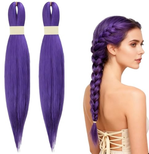2pièces Tressage Cheveux Pré-Étirés Droite,26Inch Rajout Cheveux Tresses Violet,Longs Crochet Tresses,Extensions de Cheveu x Africains Synthétiques Colorés,pour Bals de Fin D'année,Carnavals