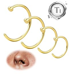 LOLIAS G23, titan, fejk, näspiercing, näsring, septum, 20 g, näsring, piercing, ring, brosk, tunn, liten, helix, nostril, piercing, ringar, allergivänlig, falsk näspiercing, smycke, damer, 6 mm/8 mm