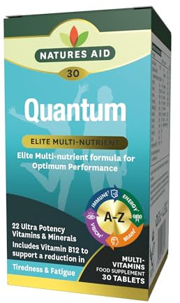 Natures Aid Quantum Super Strength Multivitamin Tablets - High Potency Essential Vitamins & Minerals, Supports Energy, Immunity & Wellness Multi-vitamin- Vegan, Gluten-Free, Non-GMO - 30 Tablets