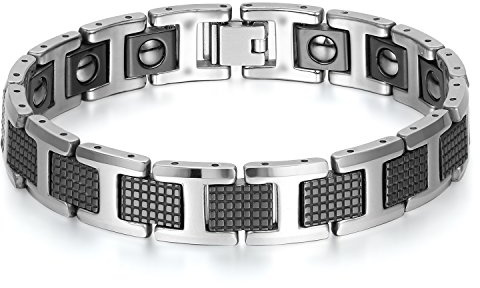 JewelryWe Schmuck Herren Magnet Armband, Wolfram Wolframcarbid, 12mm Breit I Sechseck Link Atemberaubendes Solides Poliert Magnetarmband Gliederarmband, Silber/Gold