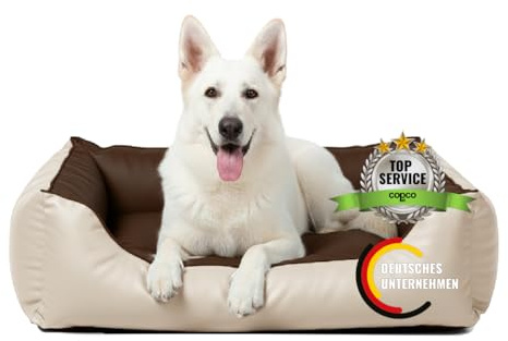 Orthopädisches Hundebett mittelgroße Hunde – Waschbares Hundekissen 【Wendebett】 Hundekorb aus Kunstleder - Formstabiles Hundesofa - Hundekörbchen mit erhöhten Rand, dog bed Braun/Beige 100 x 80 cm