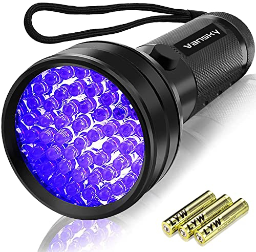 Vansky UV Schwarzlicht Taschenlampe mit 51 LEDs | UV Lampe Haustiere Urin-Detektor für Eingetrocknete Flecken Ihrer Hunde, Katzen und Nagetiere auf Teppichen, Vorhänge | inkl. 3xAA-Batterien