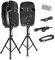 Pyle Kit Enceintes avec 2 Pieds d'Enceintes, Kit de Système PA Portable sans Fil, 1800W, Compatible Bluetooth, Paire Active/Passive pour Sonorisation Intérieure/Extérieure, Multiples Entrées