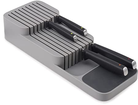 Joseph Joseph DrawerStore Knife Organiser, holds up to 9 knives, Kitchen Organisation & Drawer Storage – Compact, Grey