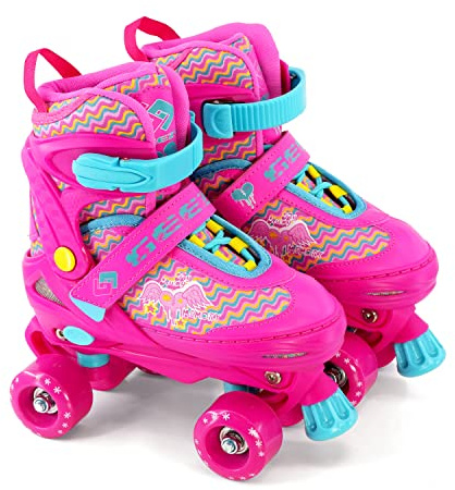 Kids Adjustable 4 Wheel Pink Quad Roller Skates Boots Childrens Rollers Medium UK Shoe Size 2-4
