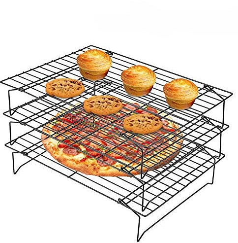 Cooling Racks,3-Tier Stainless Steel Cooling and Baking Rack Nonstick Cooking Grill Tray Baking Rack for Biscuit Cake Bread 34 x 24.5 x 7cm