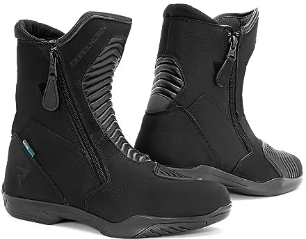 REBELHORN Rio Motorradstiefel Herren & Damen | PU Leder | Hipora Membran | Knöchelschutz | Zwei Lange Reißverschlüsse | Antibakterielle Einlegesohle | Reflektierende Elemente | Größen bis 48