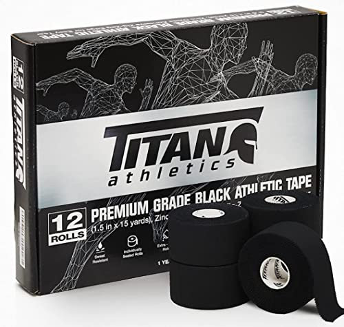 Premium Qualität - Schwarzes Athletic Tape - 3,8 cm x 11,5 m (15 Yards) Rollen - Individuell versiegelte Rollen für maximale Lebensdauer und Effektivität (schwarz, 12er-Pack)