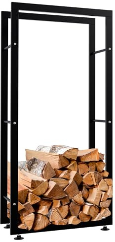 CLP Kaminholzständer Keri V2 I Aus Schwarzem Metall I Kaminholzregal Mit Bodenschonern I Stapelhilfe Für Brennholz, Farbe:schwarz, Größe:25x60x125 cm