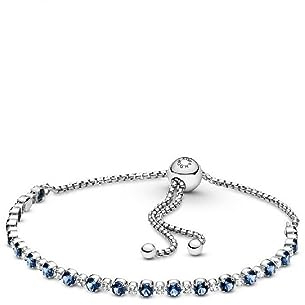 PANDORA blaues und klares funkelndes Verstellbares Armband, Mondlicht-Blau, Silber, Größenverstellbar, Zirkonia, Größe 23, 599377C01-1