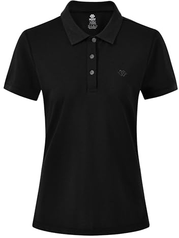 AjezMax Damen Kurzarm Golf T-Shirt Polohemd Pullover Schnelltrocknend Klassisch Sommershirt Schwarz Größe Large