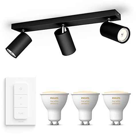 Philips Hue Kosipo Aufbaustrahler (Schwarz) - Warm bis Kaltweißes Licht - inkl. Hue Dimmschalter - Deckenstrahler 3 Flammig - GU10 - Hue White Ambiance