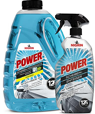 NIGRIN POWER Scheiben-Frostschutz Fertigmix 3 Liter + Icebreaker 0,75 Liter Winterbundle | Reinigungszusatz für Autoscheiben & Scheinwerfer | wirksam bis -25°C | Scheibenenteiser Spray für klare Sicht