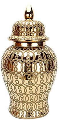 Slow time Gold-Keramik-Ingwer-Glas mit Deckel, traditioneller Blumen-Tempel-Glas-Porzellan-Tempel-Glas for Heimdekor Tabellenmitte (Größe : M)