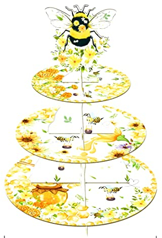 3 Tier Cake Stand, 3 Tier Cardboard Cake Stand, Birthday Party Cake Stand, Baby Shower Cake Stand, Birthday Party Cupcake Stand (Bee)