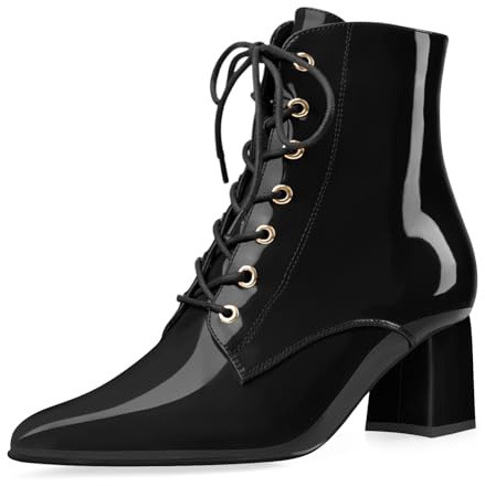 Z.Oufeier Women's Chunky Ankle Boots Lace Up Pointed Toe Victorian Booties