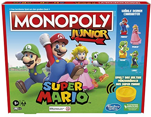Hasbro Brettspiel Monopoly Junior Super Mario Edition für Kinder ab 5 Jahren Spielen Sie in The Mushroom Kingdom wie Mario, Peach, Yoshi oder Luigi, Multi (deutsche Version)