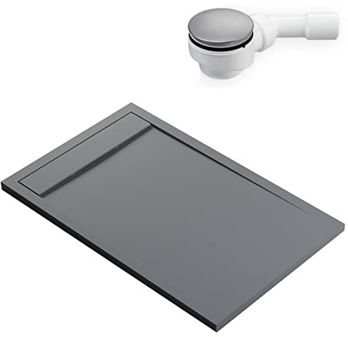 Bernstein Duschtasse New York 90x140 cm Betonoptik, Flache Duschwanne in Steinoptik, Rechteckiges Duschbecken aus Verbundwerkstoff, Rutschhemmende Gel-Coat-Oberfläche, Inkl. Ablauf Typ B
