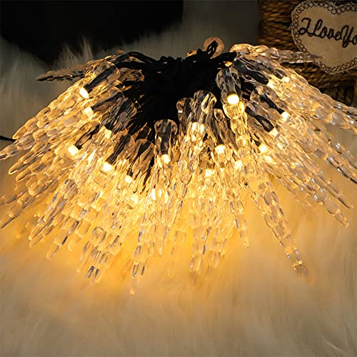 Weihnachtsbeleuchtung Außen Solar Balkonkasten, Weihnachtsdeko Aussen mit Solar Wetterfest, LED Eiszapfen Lichterkette Außen Solar Eisregen Weihnachtsbaum Deko Aussen 8 Modes (5m 20LED, Warmweiss)