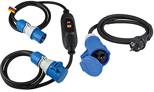 as - Schwabe CEE-Verlängerungskabel, ca. 3 m & Camping CEE-Adapterleitung Caravan, 1,5m H07RN-F 3G2,5 mit CEE-Kupplung mit Schutzklappe & Schutzkontaktstecker, 230V, 16A, Schwarz, IP44