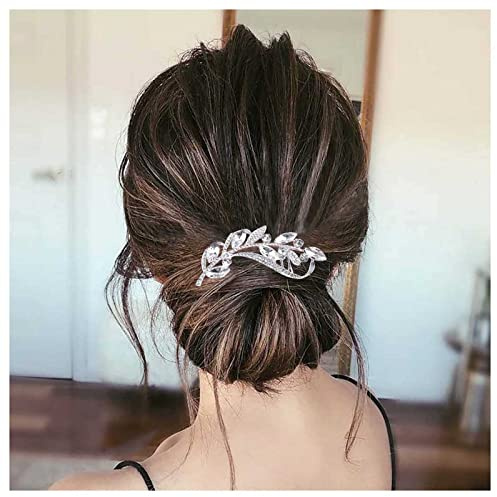 Cimenexe Bohemian Crystal Leaf Haarkamm Strass Blatt Kopfschmuck Silber CZ Feder Haarspange Vintage Kopfbedeckung Haarteil Dekorative Hochzeit Kamm Haarschmuck Schmuck für Frauen und Mädchen Geschenke