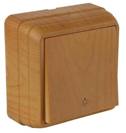 Aufputz Taster/Lichttaster/Taster mit Lichtsymbol Holz Optik/Holzfarben · Eiche Imitat (Eichenfarben) · IP20 · Mutlusan · AP Serie BRON