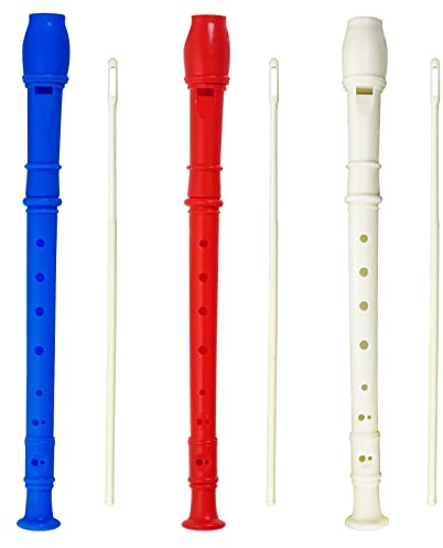 tiggell Sopran-Blockflöte mit 8 Löchern, Sopranflöte mit Reinigungsstab, deutscher Stil, für Anfänger, Abschluss oder Schulanfang, Geschenk (dunkelblau, rot, weiß), 3 Stück