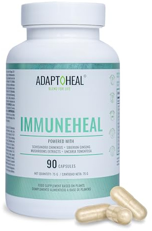 Adaptoheal Immuneheal - Adaptógenos para las Defensas - 90 Cápsulas | Con cordyceps, reishi, equinácea, ginseng rojo coreano, apoyo inmunitario, vegano, sin gluten, laboratorio español