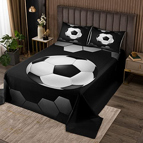 Juego de colcha de fútbol para juegos deportivos, colección de ropa de cama de fútbol, juego de ropa de cama negra para niños, niñas, adultos, tamaño King