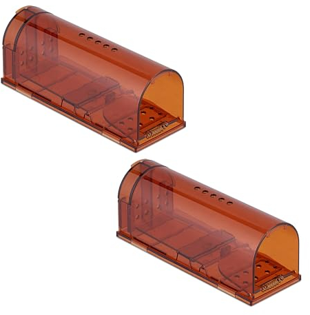Relaxdays Trappola per Topi Vivi, Set da 2, Scaccia Roditori con Esca, HLP 6,5x17x6 cm, Mouse Trap Non Letale, Arancioni, 6.5 x 17 x 6 cm