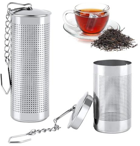 2 Stück Teesieb für Losen Tee, RISVOWO 304 Edelstahl Teefilter, Tea Infuser mit Kette, Tea Strainer, Teezubehör für losen Tee und Mulling Gewürze
