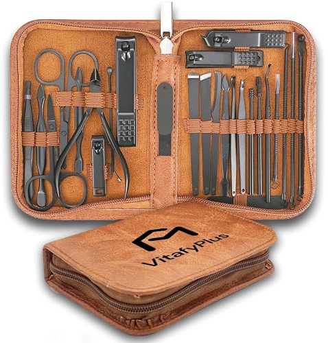 Maniküre-Set für Pediküre, 26-teilig, Edelstahl, Schwarz, professionelles Maniküre-Set, Nagelknipser für Damen und Herren, Zange, Schere und Nagelknipser für Finger- und Fußnägel.