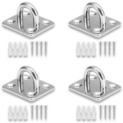UBRAVE 4 Stück Augplatte Edelstahl,Deckenhaken Edelstahl Augplatten, für Boot Takelage Yoga Trainingsgurt,Deckenhaken Wandhaken zum Aufhängen Topfplanzen, Lichte,Hängessel Sonnensegel und Schiffsdeck