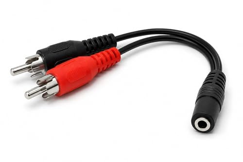 DRUT 10cm 3.5mm Stereo Jack Socket to Twin Phono RCA Phono Male Plug, Audio Adapter Extension Cable Lead