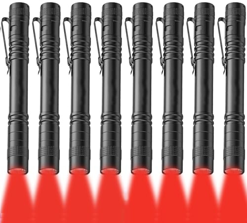 MVIOCS 8 Pack High Power Red LED Flashlights Torch, Single Mode High Lumens Waterproof Red Flashlight, Red Light Flashlight Red Light for Outdoor, Camping, Night Observation, Home Emergency
