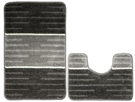 AKCILA COMO Bad Teppich Grau 50x80 + 40x60 cm|2-teiliges Set Badezimmerteppich|absorbierende Badematte bunt |Bad Vorleger waschbar|Rechteckig Badewanne Rutschfest|Badematten & Badteppiche|Bathroom Rug