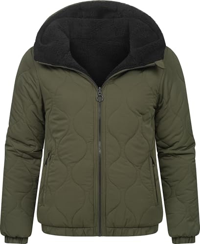Ragwear Damen Wendejacke warme Teddy-Fleecejacke Steppjacke mit Kapuze Qaria XS-XXL