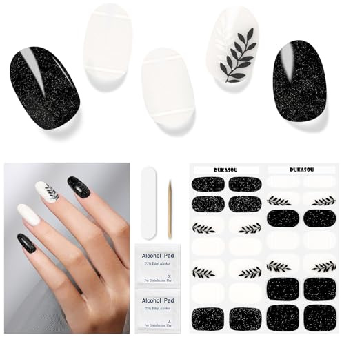 Nagelfolie UV Härtend -28 Stück Halb ausgehärtete Gel Nagelstreifen, Schwarz weiß Halloween Nail Sticker,Nagelfolien Selbstklebend, Langlebig Art Stickers DIY für Damen Mädchen