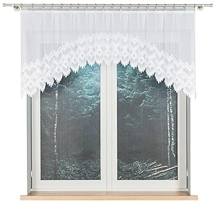 Gardinen Vorhangen Weiß 200x80 cm (BxH) Jasmin Lambrequin Bogenstores Kurz Jacquard Scheibengardine Fertiggardine Küchengardinen Bogen Kurzstores