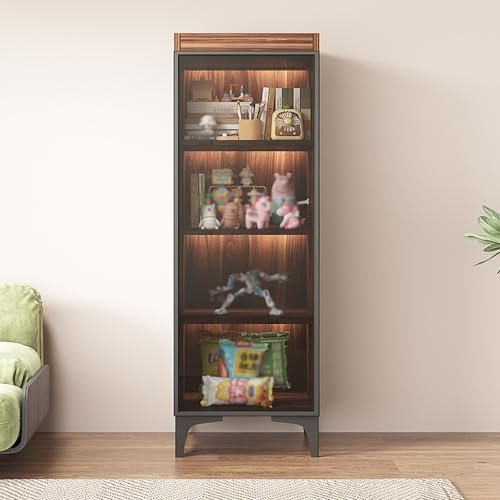 Massivholz Curio Schrank mit LED Licht Glastüren Starke und stabile Vitrine für Wohnzimmer und Schlafzimmer Figuren Sammlung Vitrine (40 * 30)
