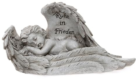 Annastore Engel in Flügel L 19 cm - Grabverzierung - Grabdekoration - Grabschmuck Friedhof - Grabschmuck für Hunde - Grabschmuck für Katze - Grabschmuck Tiere Größe 19 x 7 x 9 cm