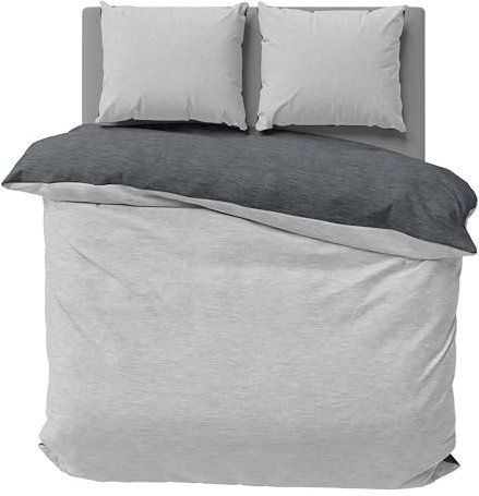 one-home Winter Bettwäsche Biber Meliert Baumwolle Flanell Kuschelig Flauschig Warme Weiche Melange Modern, Größe:3 teilig 200x220 cm, Farbe:grau/anthrazit