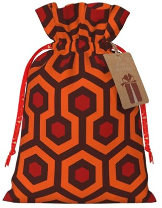 HJLUUFT Jutebeutel mit glänzendem Overlook-Druck, Weihnachtsgeschenktasche mit Kordelzug und Geschenkanhänger, für Hochzeit, Weihnachten, Party