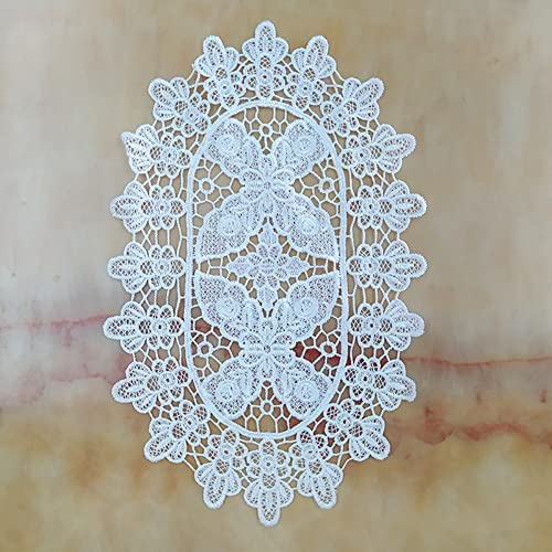 Blausky 2 Stück Oval Bestickte Tischmatte,Häkeldeckchen Tischdecke Tischmatte aus Weißer Spitze,Spitzendeckchen Blume Matte Deckchen für Couchtischdekoration,Vasen Antike Tassen,M 43x28cm