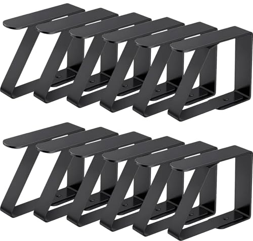 VIKY Lot de 12 pinces à nappe en acier inoxydable - Noir - Pour tables épaisses - Pour l'extérieur - Pour table à manger familiale, fête, mariage