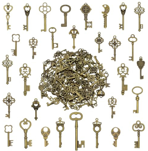 AebDerp 125pcs Vintage Skelett Schlüssel Charms DIY Anhänger-Bronze | Kleine Metall Schlüssel Anhänger für Schmuck, Kette, Hochzeit, Party, Geburtstag, Schlüsselanhänger, Deko und DIY Basteln