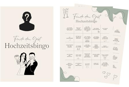 M Diagne Hochzeitsbingo 50 Karten, Hochzeitsquiz, Hochzeitsspiele für Gäste zum Kennenlernen in DIN-A5, Hochzeitsgeschenk (Hochzeitsbingo 50er Pack)